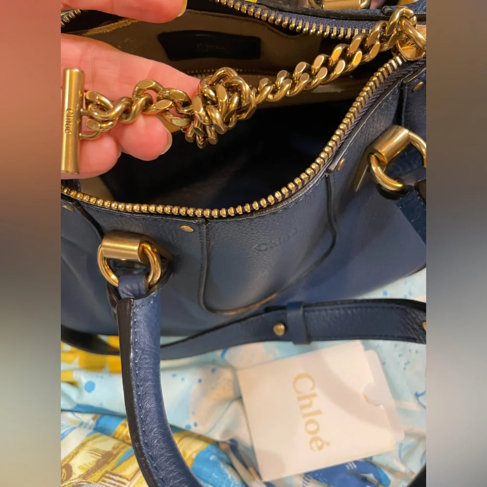 Chloe Dark Blue Leather Satchel with Gold Hardware - Picture 11 of 14